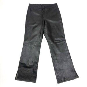 Vakko Lamb Leather Pants Size 12 Chocolate Brown Wide Leg Split Ankle Trousers